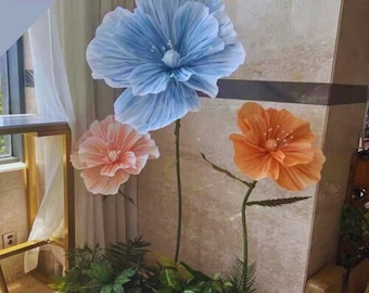 Set da 3 pezzi di fiori di papavero gigante con base per decorazioni per eventi, addio al nubilato, decorazioni per matrimoni, composizioni floreali per feste di compleanno