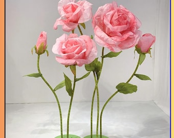 Giant Rose Flowers 24/32-inch Oversized Paper Flower With Leaf For Photo Booth Prop Wedding Background Decor Floral Arrangement Decoration