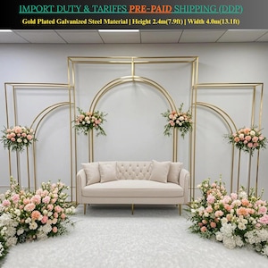 Wedding Arbor Gold Plated Free Standing Galvanized Metal Frame,7.9ft Height, 13.1ft Length,Backdrop Floral Stand for DIY Wedding Decoration