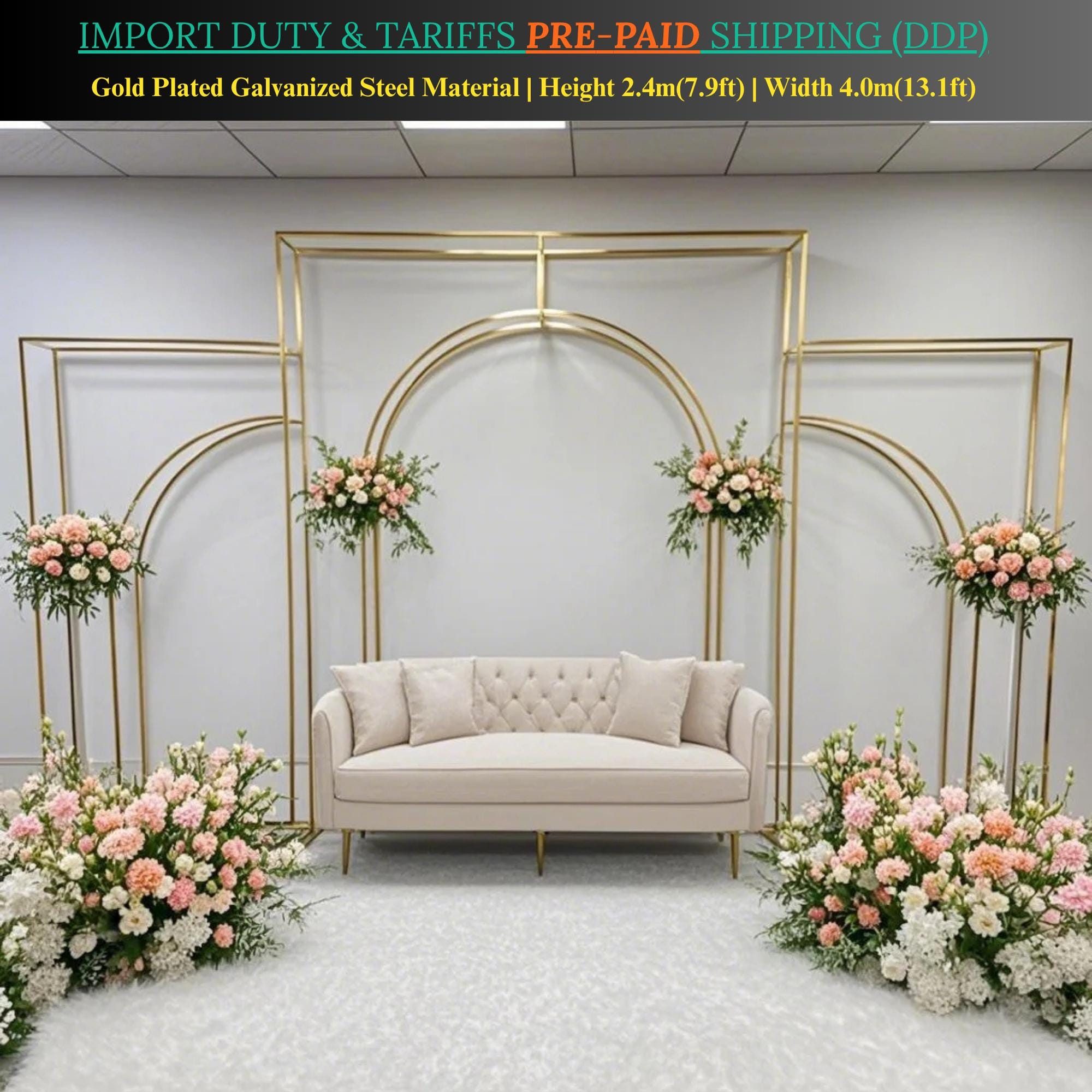 Wedding Arbor Gold Plated Free Standing Galvanized Metal Frame,7.9ft  Height, 13.1ft Length,backdrop Floral Stand for DIY Wedding Decoration -  Etsy, image size:2000x2000