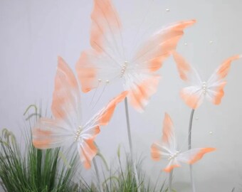 Mariposa gigante de seda con perlas, 80 cm, mariposas de gasa con alas súper grandes, arte decorativo para sesiones de fotos de bodas, fiestas de cumpleaños, decoración de eventos