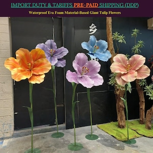Tulipano artificiale gigante con stami per decorazioni da esterno, fiore in polietilene impermeabile per matrimoni, fondali per eventi in studio, decorazioni per palcoscenici