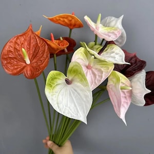 Fiori di Anthurium artificiali con gambo verde 10 pezzi di fiori in PU per decorazioni da tavola, idea per decorazioni da tavola per matrimoni