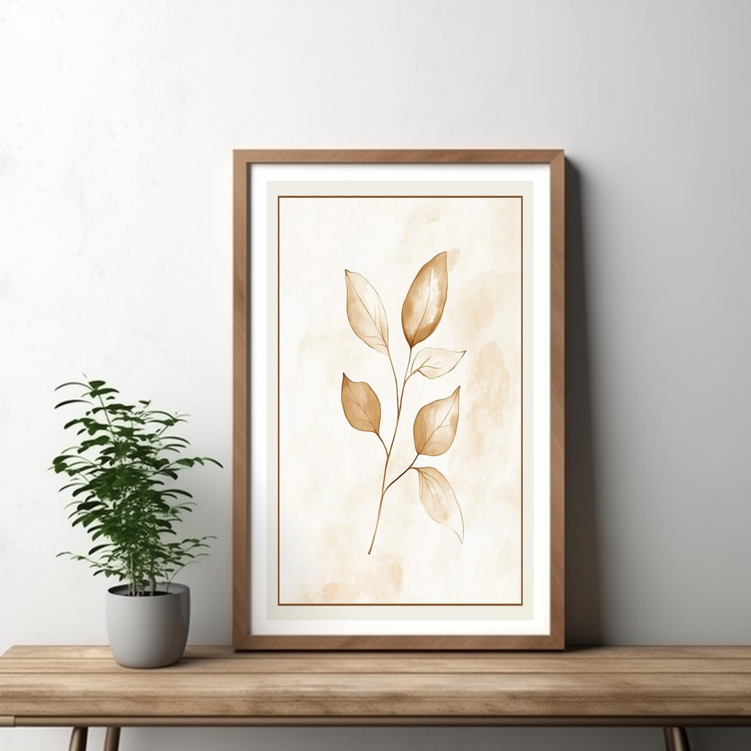 Minimalist Botanical Line Art Print – Neutral Plant Wall Art ...