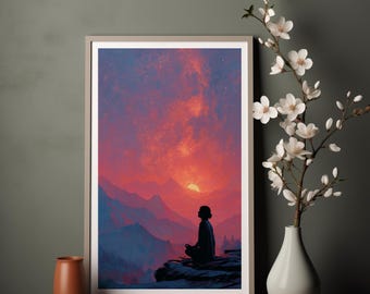 Mystical Moon Goddess Wall Art | Spiritual Celestial Meditation Print | Divine Feminine Decor
