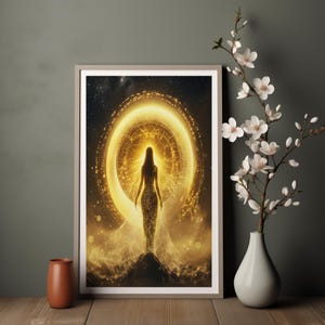 Mystical Goddess Spiritual Art Print – Celestial Divine Feminine Wall Decor, Sacred Moon Poster, Digital Download