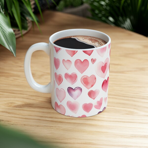 Valentine's Day Mug | Pink & Red Hearts | Coffee Mug | Valentine's Day Kitchen | Gift for Him and Her