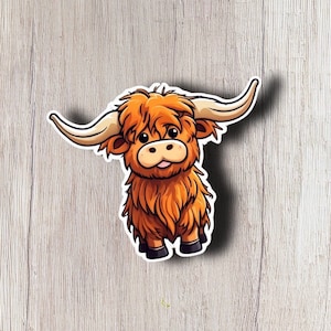 Highland Cow Vinyl Sticker, Cow Sticker for Laptops, Water Bottles, and Notebooks