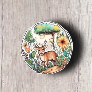 Deer in The Woods Vinyl Sticker, Nature Sticker for Laptops, Water Bottles, and Notebooks