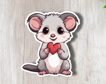 Possum Holding A Heart Vinyl Sticker, Cute Possum Sticker for Laptops, Water Bottles, and Notebooks