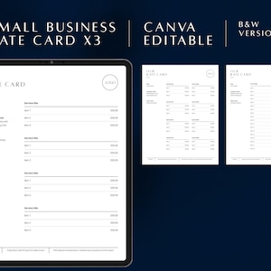 Tariefkaart voor kleine bedrijven x3: Servicekosten | Canva bewerkbaar document van 3 pagina's | Zwart wit