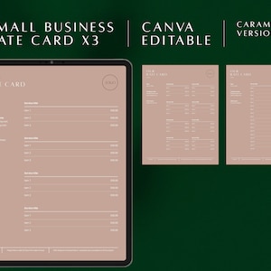 Tariefkaart voor kleine bedrijven x3: Servicekosten | Canva bewerkbaar document van 3 pagina's | Karamel kleur