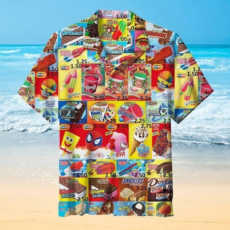 Discover Vintage  Eiscreme Liebhaber Strand Grafik SUmmer Party Hawaiians Shirt