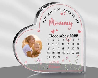 The Day You Became My Mommy Heart-shaped Personalized Acrylic plaque custom photo mother's day gifts, Christmas gift for mom, birthday gifts