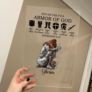 Personalized Woman Warrior Ponytail, Personalized Warrior of God Put OnThe Full Armor Of God Ephesians 6:10 Acrylic Plaque, Inspiration Gift image 1