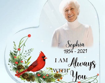 Am Always With You Cardinal Bird Personalized Photo Heart Acrylic Plaque, angels in heaven, Sympathy Gift for Loss Dad Loss Mom