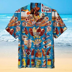 Hawaiihemd Eiscreme Hawaiihemden Herren Hawaiihemd, Vintage 90er Jahre Eiscreme Strand Hawaiihemd, Eis am Strand, Eis Hemd Bild 1