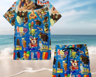 Camisa hawaiana Helado Camisas hawaianas Camisa hawaiana para hombre, Camisa hawaiana vintage de los años 90 Ice Cream Beach, Playa de helado, Camisa de helado