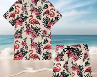 Flamingo Hawaii Shirt, Flamingo Hawaii Strand Shirt, Flamingo Button Up Shirt Urlaub, Flamingo Hawaiian Shirt Geschenk, Familien Sommer Kleidung