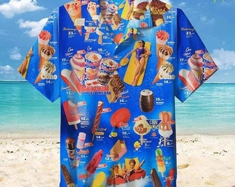 Zomerfeestoutfit, die oude ijsjes unisex Hawaiiaans shirt nostalgisch zomerijs vintage voor de retro nostalgie maten tot 6XL