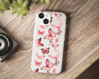 Pink butterfly | Clear case | iPhone case X - 14 | Womens gift | Gift for her | Mothers day gift | Phone case