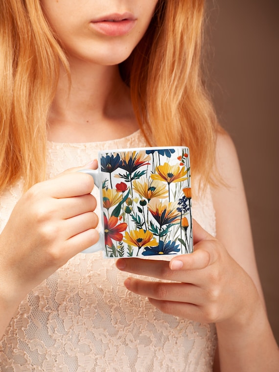 Wildflowers Cottagecore mug, cute Botanical Decor perfect size for morning coffee :)Ceramic Mug, 11oz Gift for nature lover,friend, teacher,
