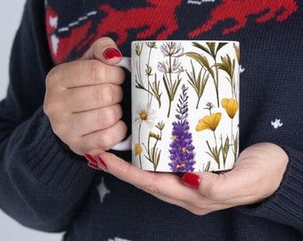 Wildflowers Cottagecore mug, cute Botanical Decor perfect size for morning coffee :)Ceramic Mug, 11oz Gift for nature lover,friend, teacher,