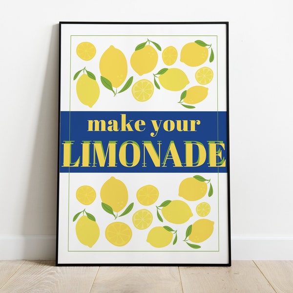 Affiche illustration "Limonade", affiche murale, art, décoration, citron, acide, boisson, cocktail, cuisine, recette, design, graphisme