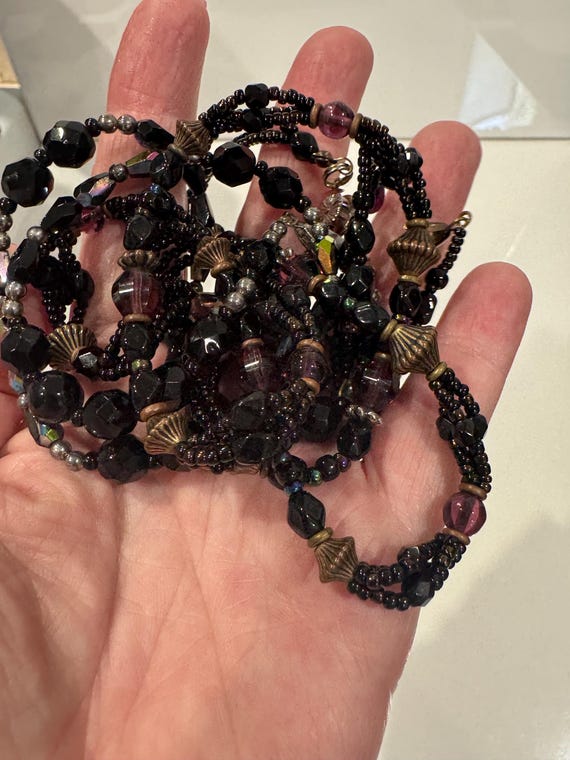 Vintage black Murano wedding cake and second black crystal necklace. View 6