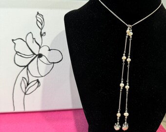 Vintage lariat necklace sterling freshwater pearl