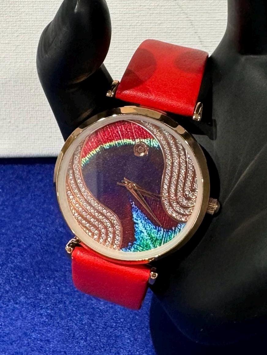 Magnicor New Battery Watch Swarovski Crystal Accents Feather Motif 34MM‎ 7.75\