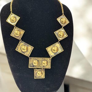 Vintage  Mid Century Modern Brass Link Necklace Brutalist Modernist Mexico