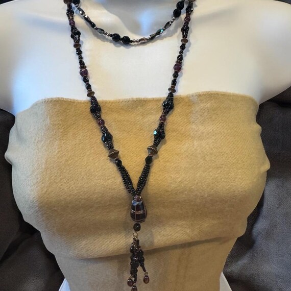 Vintage black Murano wedding cake and second black crystal necklace. View 2