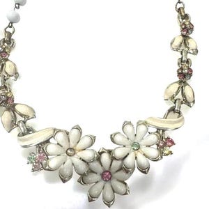 Vintage  Coro floral enamel and Rhinestone necklace