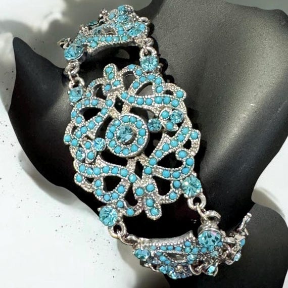 Turquoise/crystal Filigree Bracelet Marked VCLM
