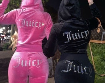 Juicy Couture Tracksuit - Velvet Y2K Tracksuit, Vintage Clothing, 2000s, 90s Fashion, Velour Juicy Hoodie, Bling, Rhinestones,Sporty Clothes