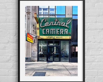 Stampa fotografica Central Camera 2 Chicago / Insegna al neon vintage / Arte storica del negozio di macchine fotografiche