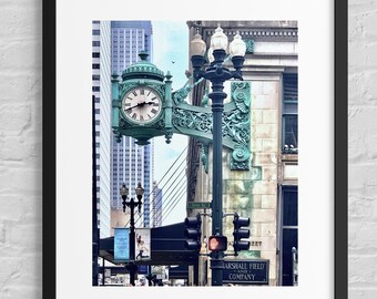 Stampa fotografica dell'orologio Marshall Field di Chicago / Arte murale storica di State Street