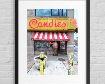 Stampa fotografica di caramelle di Margie / Arte di una gelateria di Chicago / Insegna al neon vintage