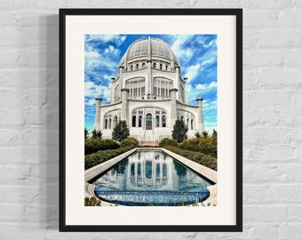 Stampa fotografica del luogo di culto Baháʼí / Tempio storico di Wilmette, Illinois / Architettura e arte nell'area di Chicago