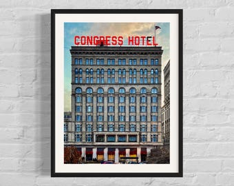 Stampa fotografica del Congress Hotel Chicago / Punto di riferimento storico di Michigan Ave / Arte architettonica urbana d'epoca