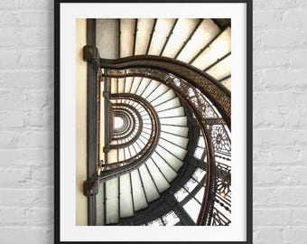 Stampa fotografica della scala del Rookery Building di Chicago / Arte architettonica storica