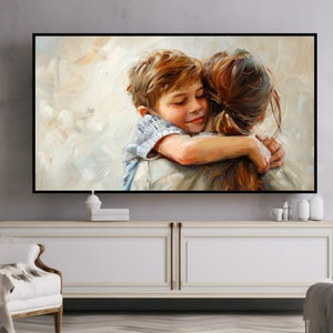 フレーム TV アート | 抽象画 | 油絵 | 母の日 | デジタル ダウンロード | Samsung フレーム TV アート | 母と子 | 息子 | 暖色