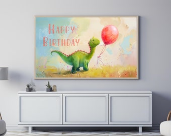 Alles Gute zum Geburtstag | Ölgemälde | Bilderrahmen TV Art | Digitaler Download | Samsung Rahmen TV Kunst | Geburtstag | Ballon | Dinosaurier | Sofort Download