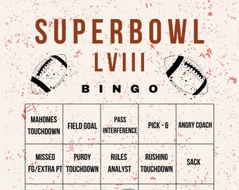 Super Bowl Bingo 2024 - 20 Einzigartige Karten