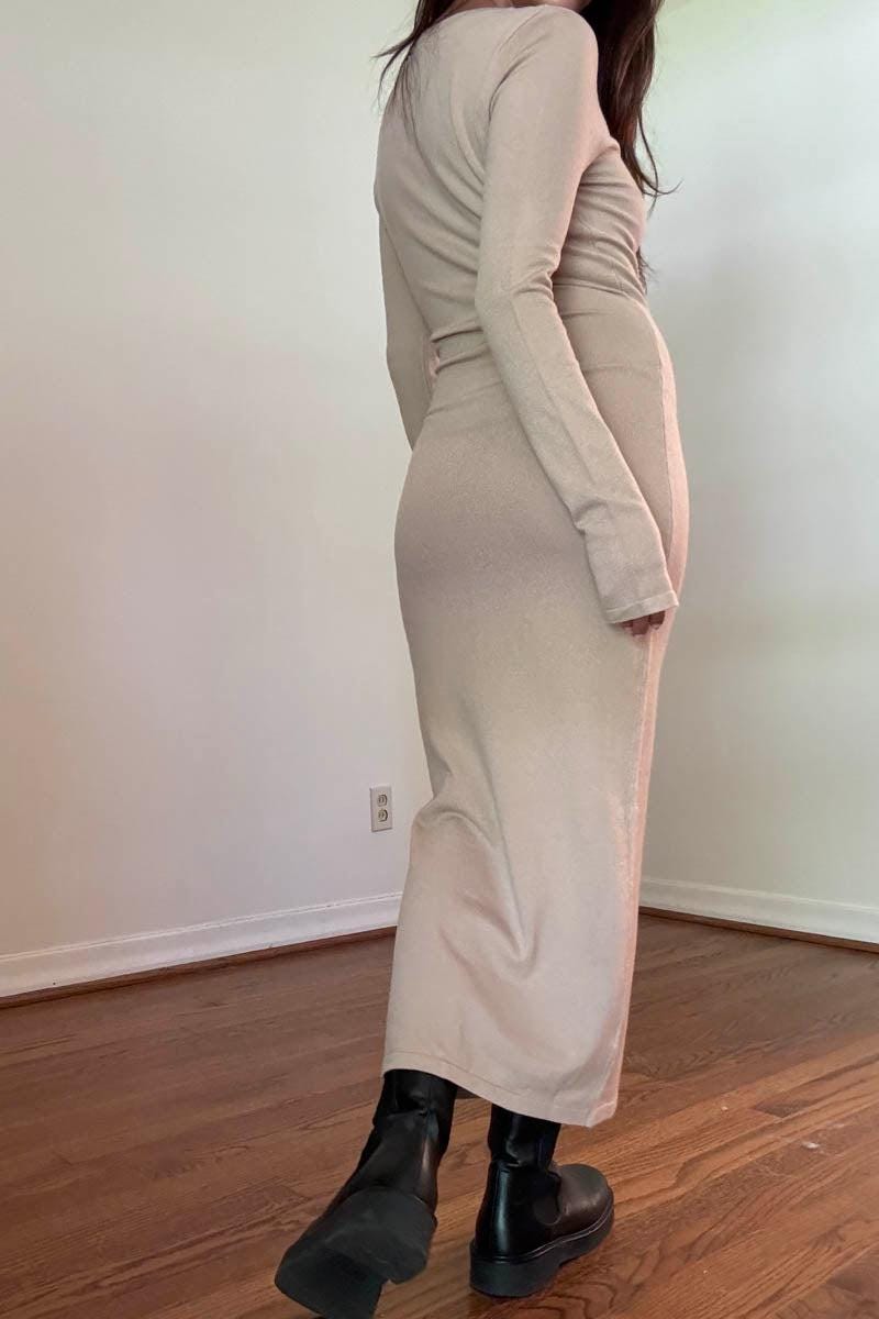 Boat Neck Lantern Sleeve Sweater Dress