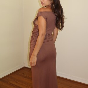 Full-Length Dress with Ruched Waist and Skirt Slit Dusk