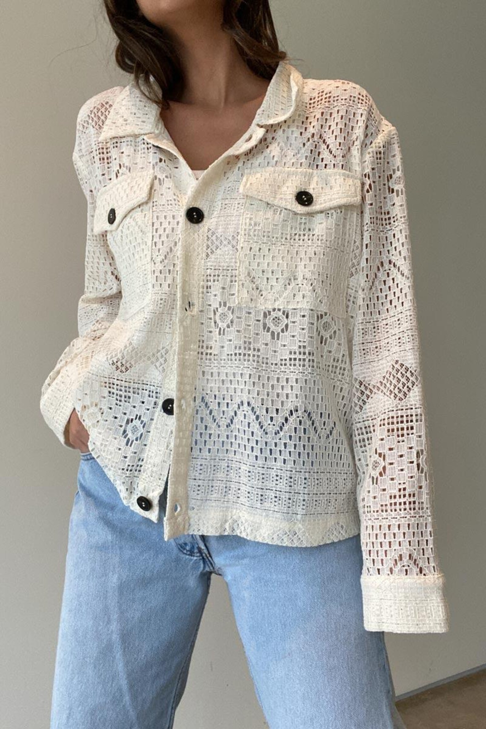 Lace Panel Button Down Shirt main image 0