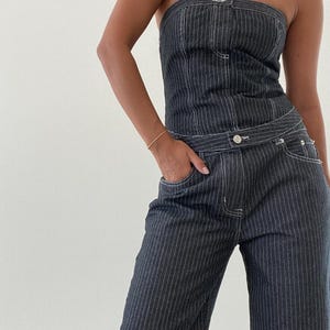 Strap Tube Top Denim Jumpsuit Pants