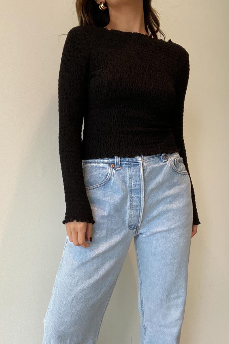 Smocked Band Top With Shirring Puff Sleeve